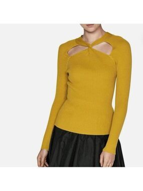 Cue Green Ribbed Long Sleeve Sweater Cut Out Large